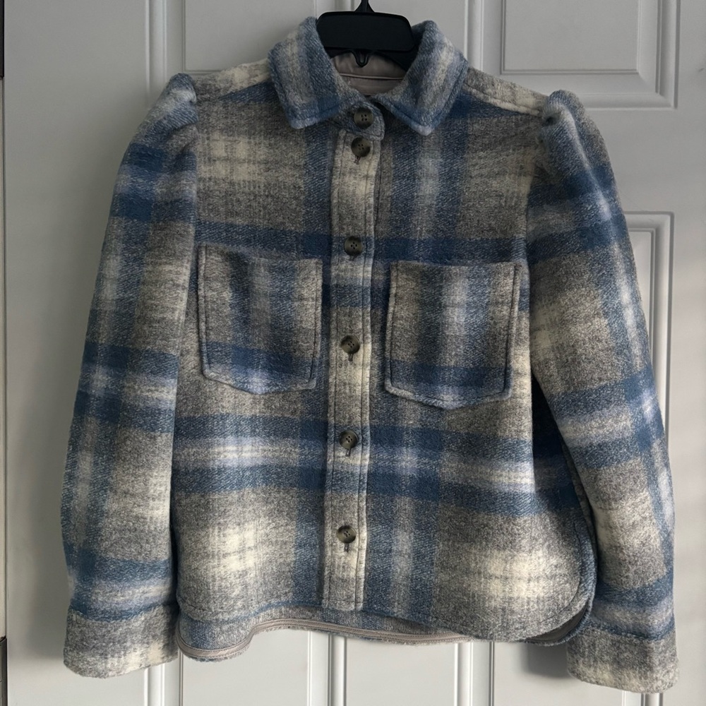NWT Gap Puff Sleeve Plaid Wool Blend Shirt Jacket, Size Small